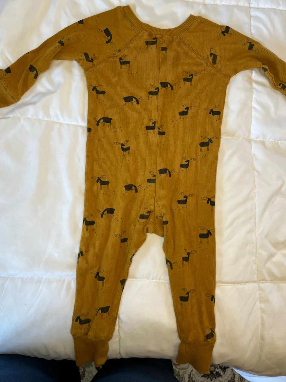 Rylee + Cru Mustard Henley One-Piece with Black Cat Motif
